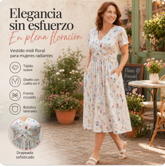🌸 Vestido floral con escote en V y detalle retorcido en la cintura: elegante y desenfadado para cualquier ocasión