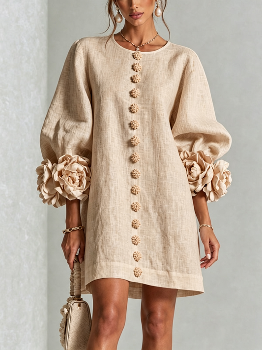 Ambra | Vestido mini de mezcla de lino con puños en rosa y beige