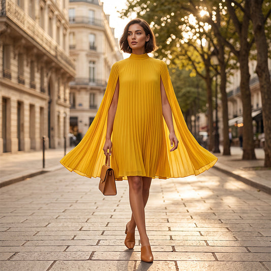 Tendencia del momento⭐💃 Elegante vestido plisado con silueta de capa