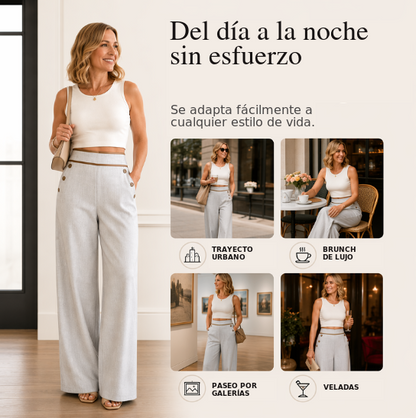 Pantalones de mujer de talle alto y pierna ancha con ribete en contraste