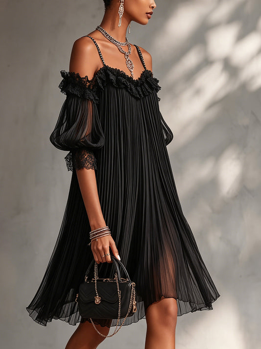 Vestido Azabache™ — Elegancia fluida con hombros descubiertos