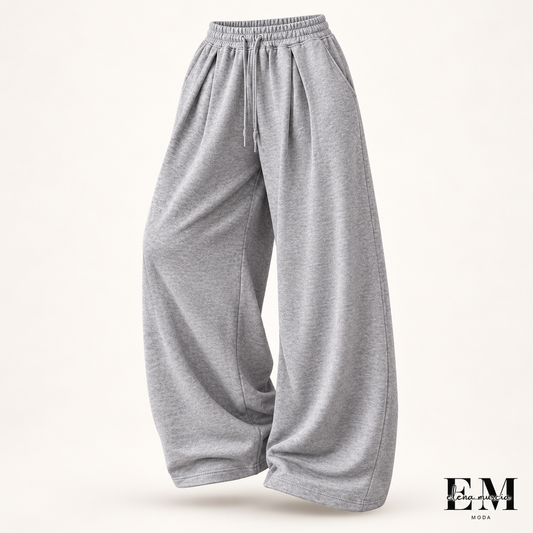 Pantalones de chándal informales de corte ancho y con pliegues para mujer