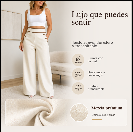 Pantalones de mujer de talle alto y pierna ancha con ribete en contraste