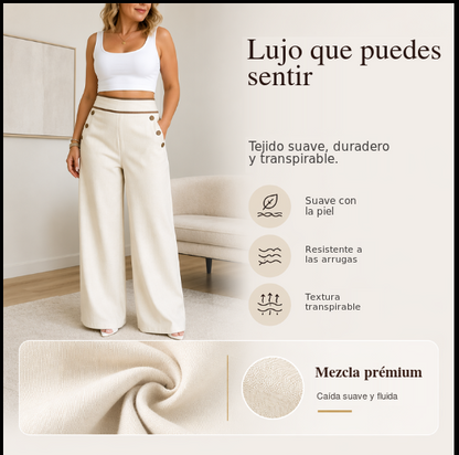 Pantalones de mujer de talle alto y pierna ancha con ribete en contraste