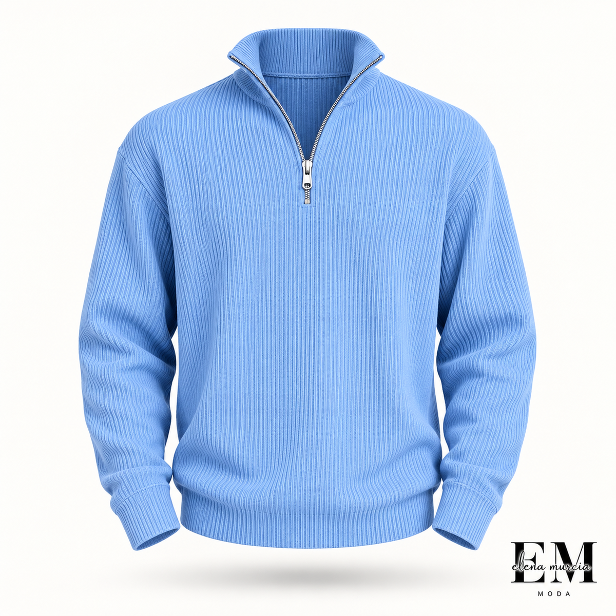 Jersey de hombre | Jersey de manga larga con cuello acanalado y media cremallera