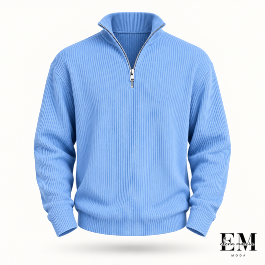 Jersey de hombre | Jersey de manga larga con cuello acanalado y media cremallera