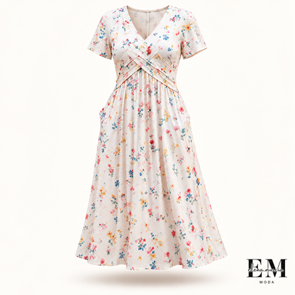 🌸 Vestido floral con escote en V y detalle retorcido en la cintura: elegante y desenfadado para cualquier ocasión