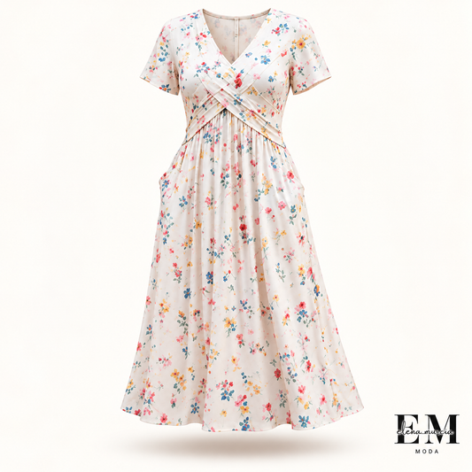 🌸 Vestido floral con escote en V y detalle retorcido en la cintura: elegante y desenfadado para cualquier ocasión