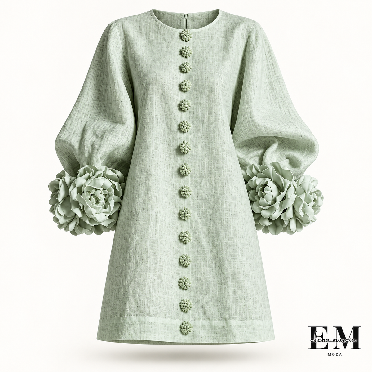 Delia | Vestido mini de mezcla de lino con puños en rosa y verde salvia