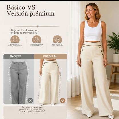 Pantalones de mujer de talle alto y pierna ancha con ribete en contraste