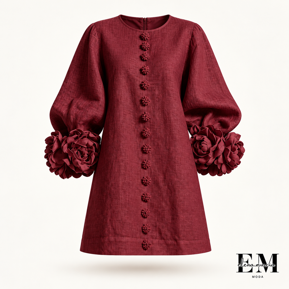 Ilaria | Vestido mini de mezcla de lino con puños en rosa y burdeos