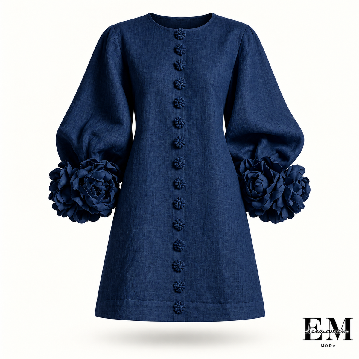 Marina | Vestido mini de mezcla de lino con puños en rosa y azul marino