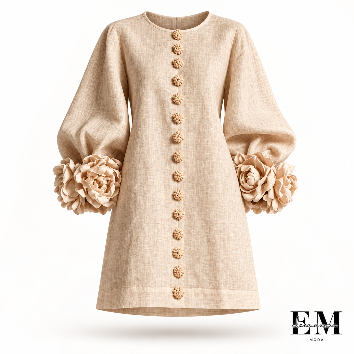 Ambra | Vestido mini de mezcla de lino con puños en rosa y beige