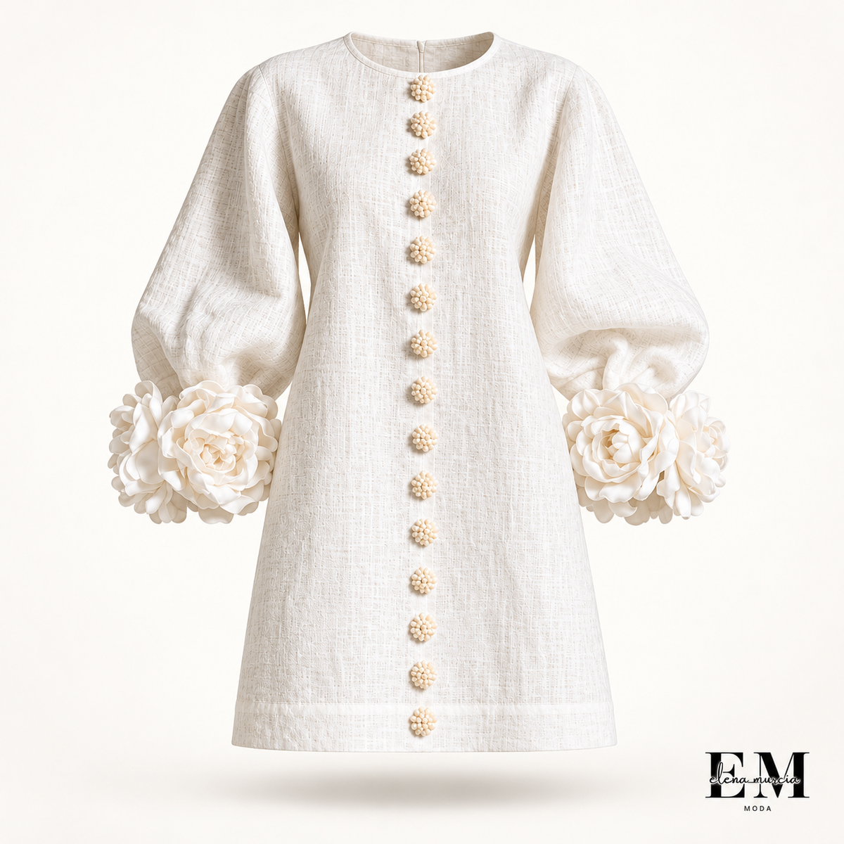 Chiara | Vestido mini de mezcla de lino con puños en rosa, blanco