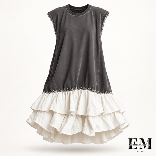 Ilaria | Vestido informal con bloques de color, corte holgado, ideal para las vacaciones