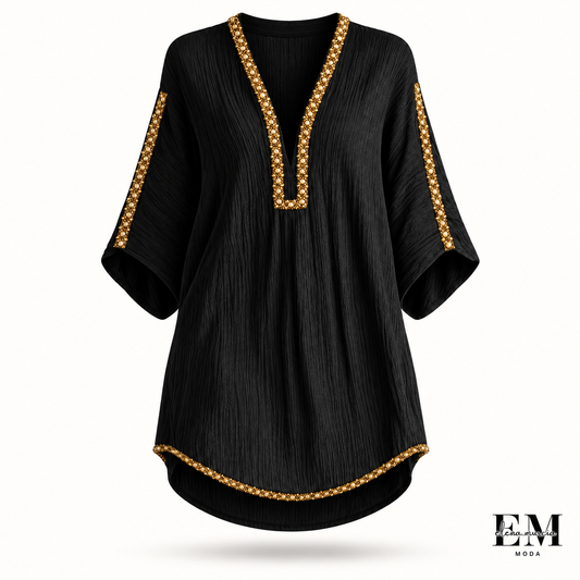 Mirella | Vestido corto negro con escote en V profundo