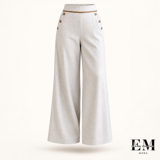 Pantalones de mujer de talle alto y pierna ancha con ribete en contraste