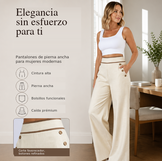 Pantalones de mujer de talle alto y pierna ancha con ribete en contraste