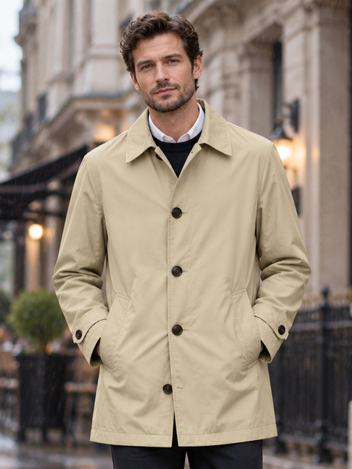 Trench Impermeable de Largo Medio para Hombre