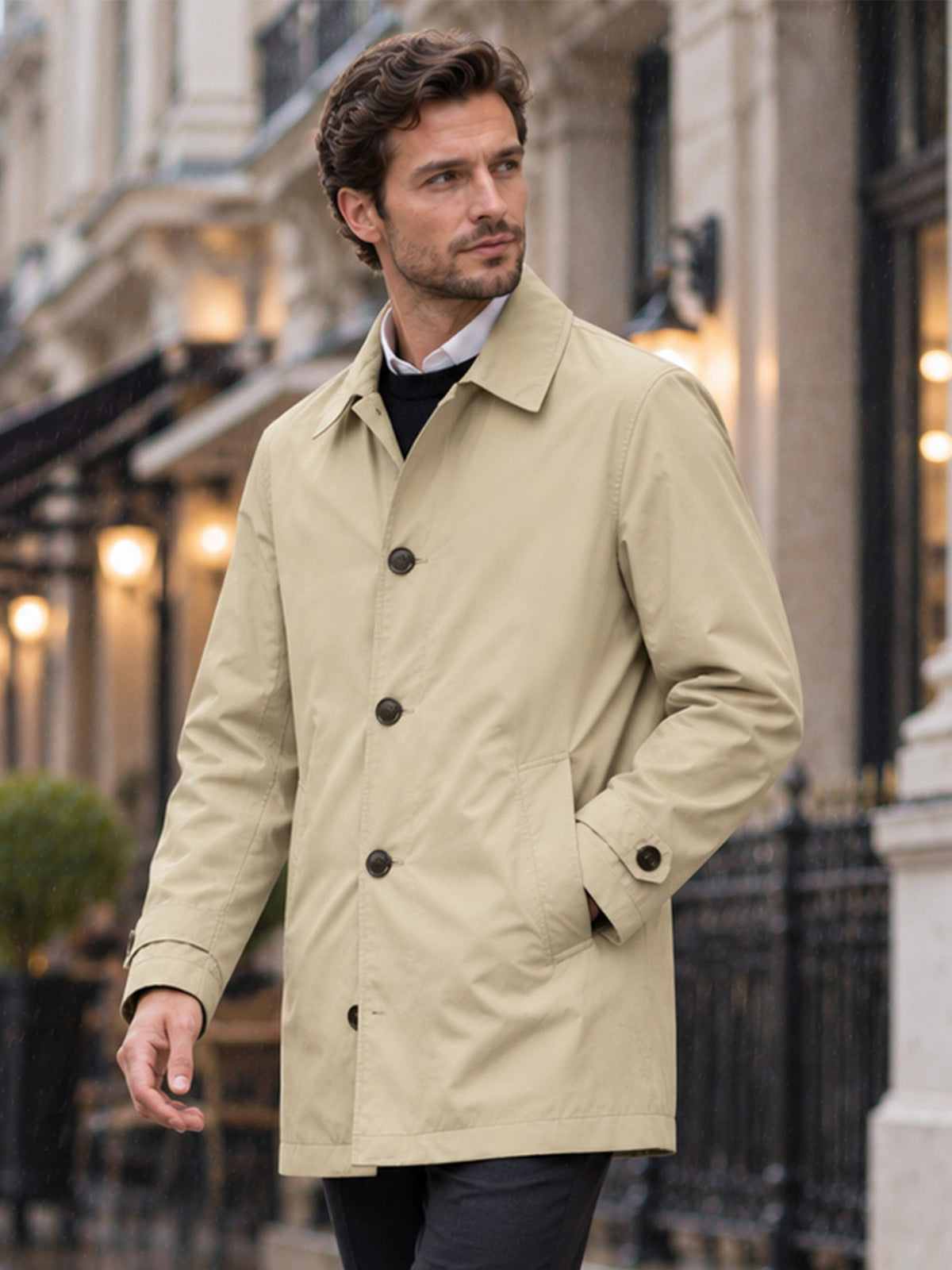 Trench Impermeable de Largo Medio para Hombre