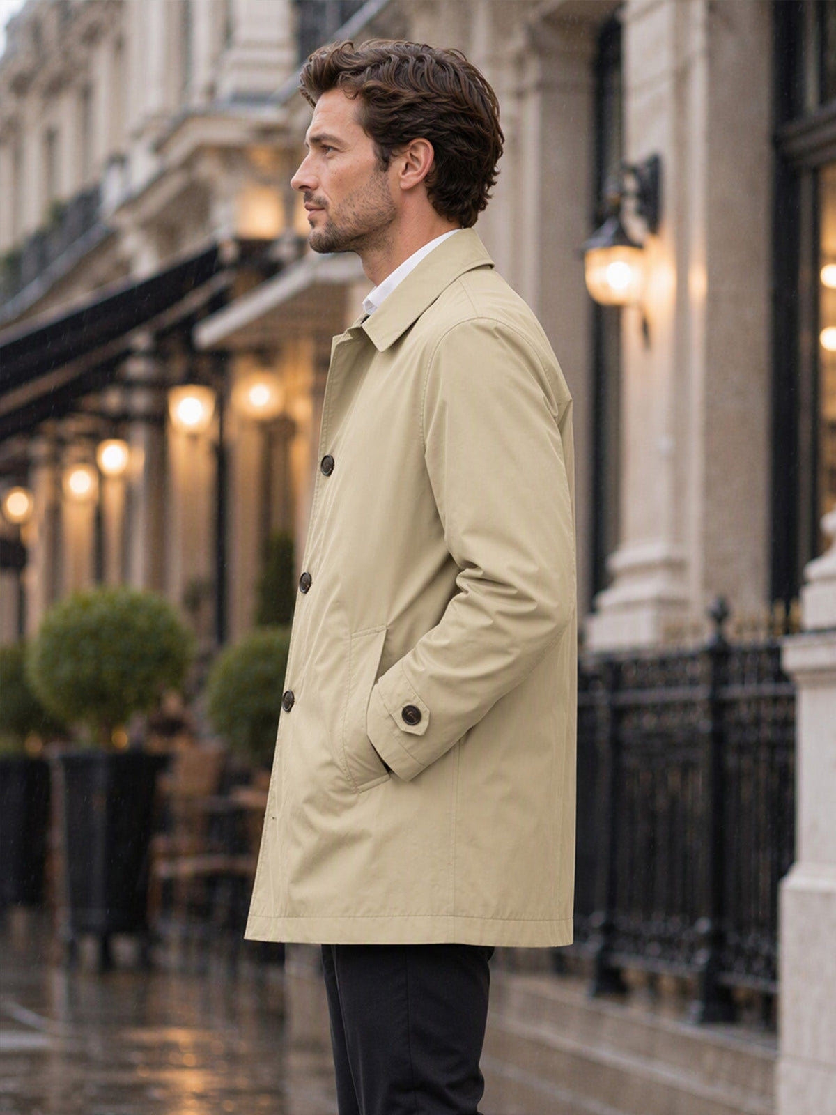Trench Impermeable de Largo Medio para Hombre