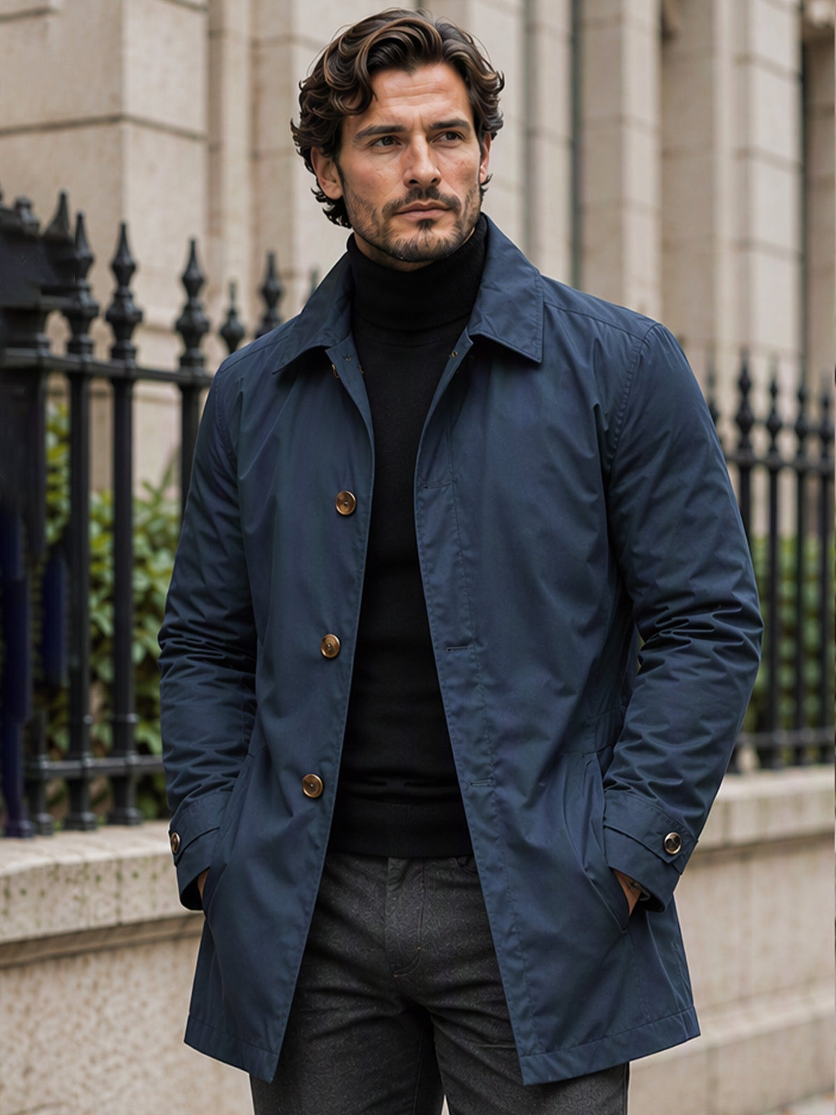 Trench Impermeable de Largo Medio para Hombre