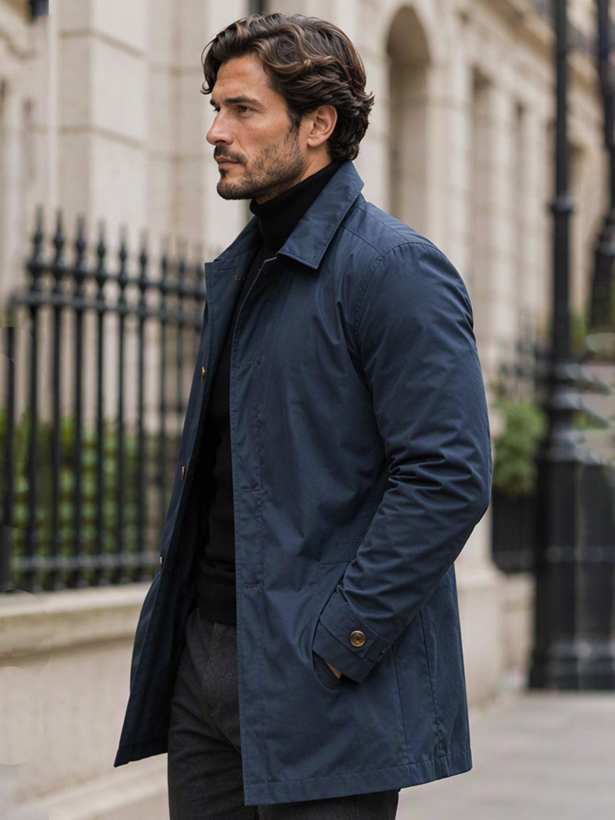 Trench Impermeable de Largo Medio para Hombre