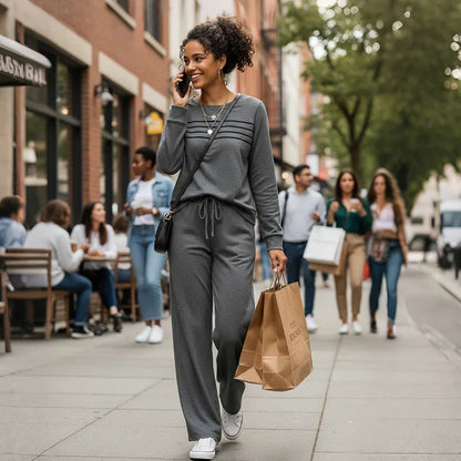 🔥ÚLTIMO DÍA: 60 % DE DESCUENTO💓Conjunto compuesto por una camiseta de mujer con cuello redondo y unos pantalones con cordón💯