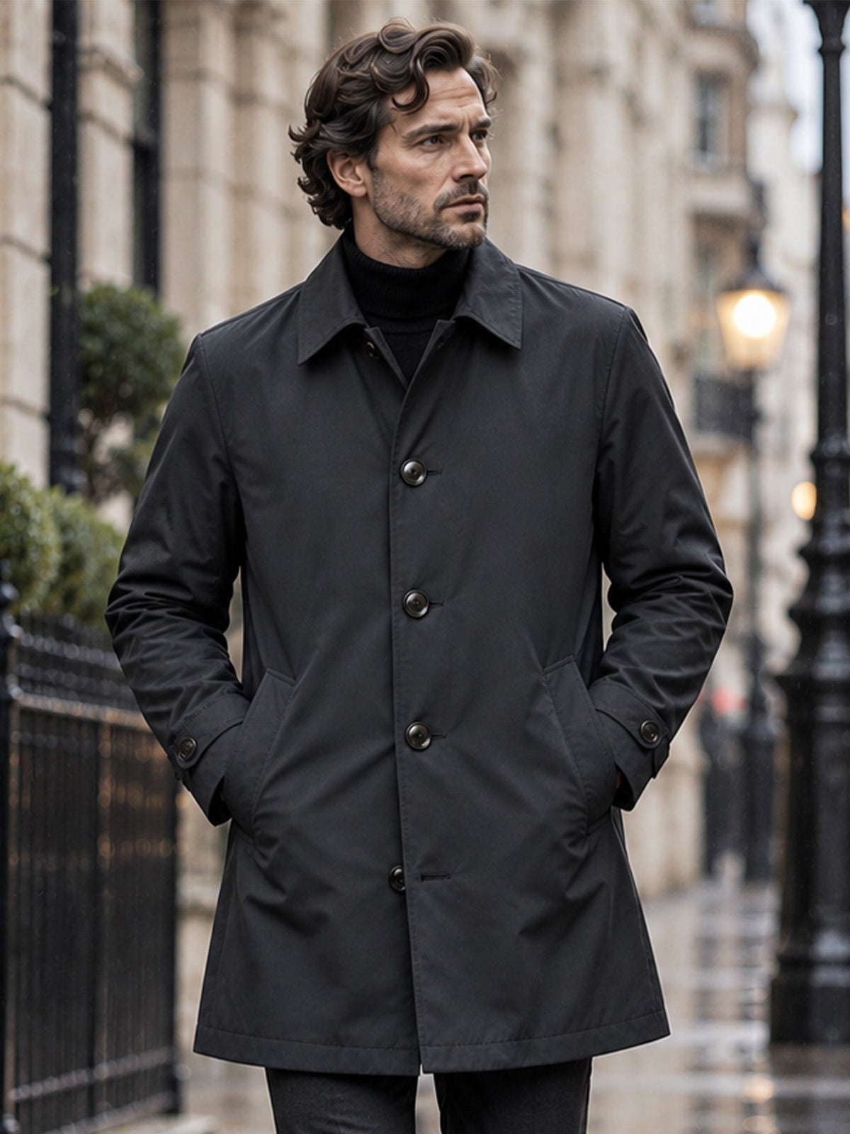 Trench Impermeable de Largo Medio para Hombre