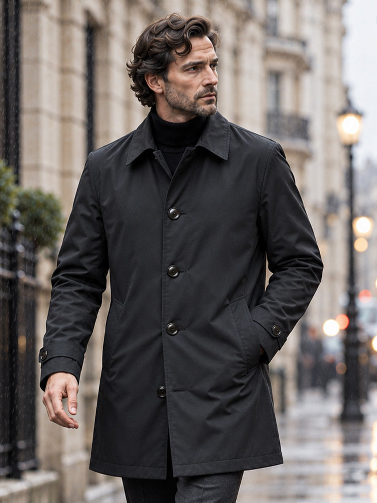 Trench Impermeable de Largo Medio para Hombre