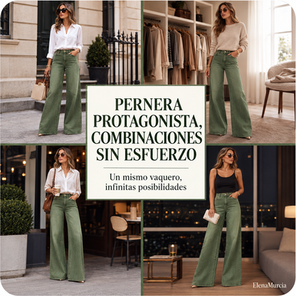 Vaqueros que alargan las piernas, con pierna ancha