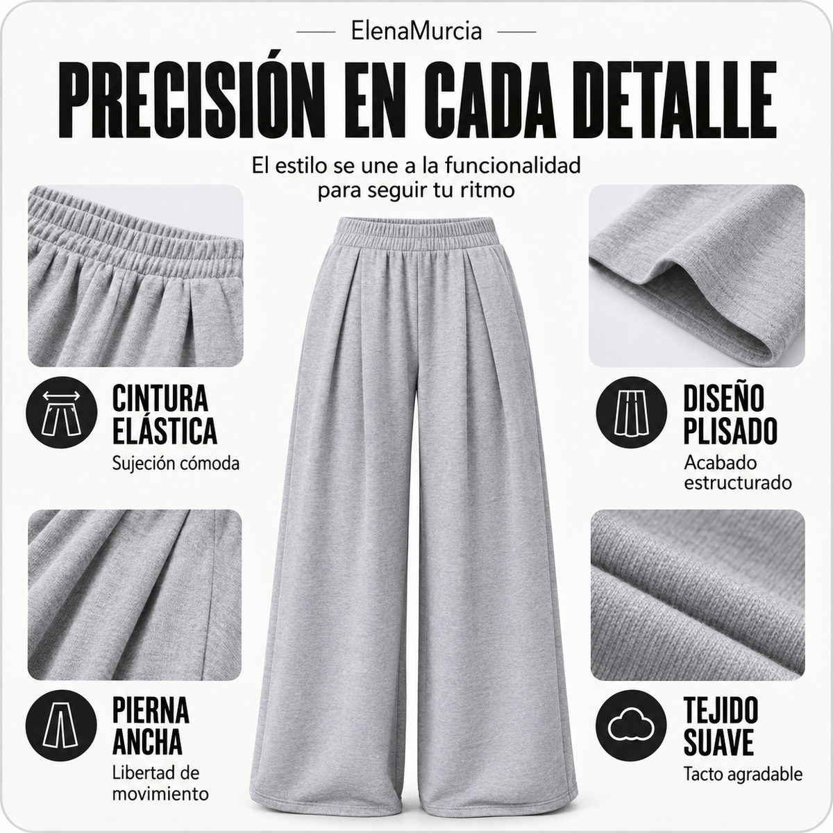Pantalones de chándal informales de corte ancho y con pliegues para mujer