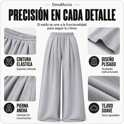 Pantalones de chándal informales de corte ancho y con pliegues para mujer