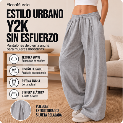 Pantalones de chándal informales de corte ancho y con pliegues para mujer