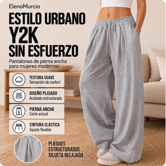 Pantalones de chándal informales de corte ancho y con pliegues para mujer