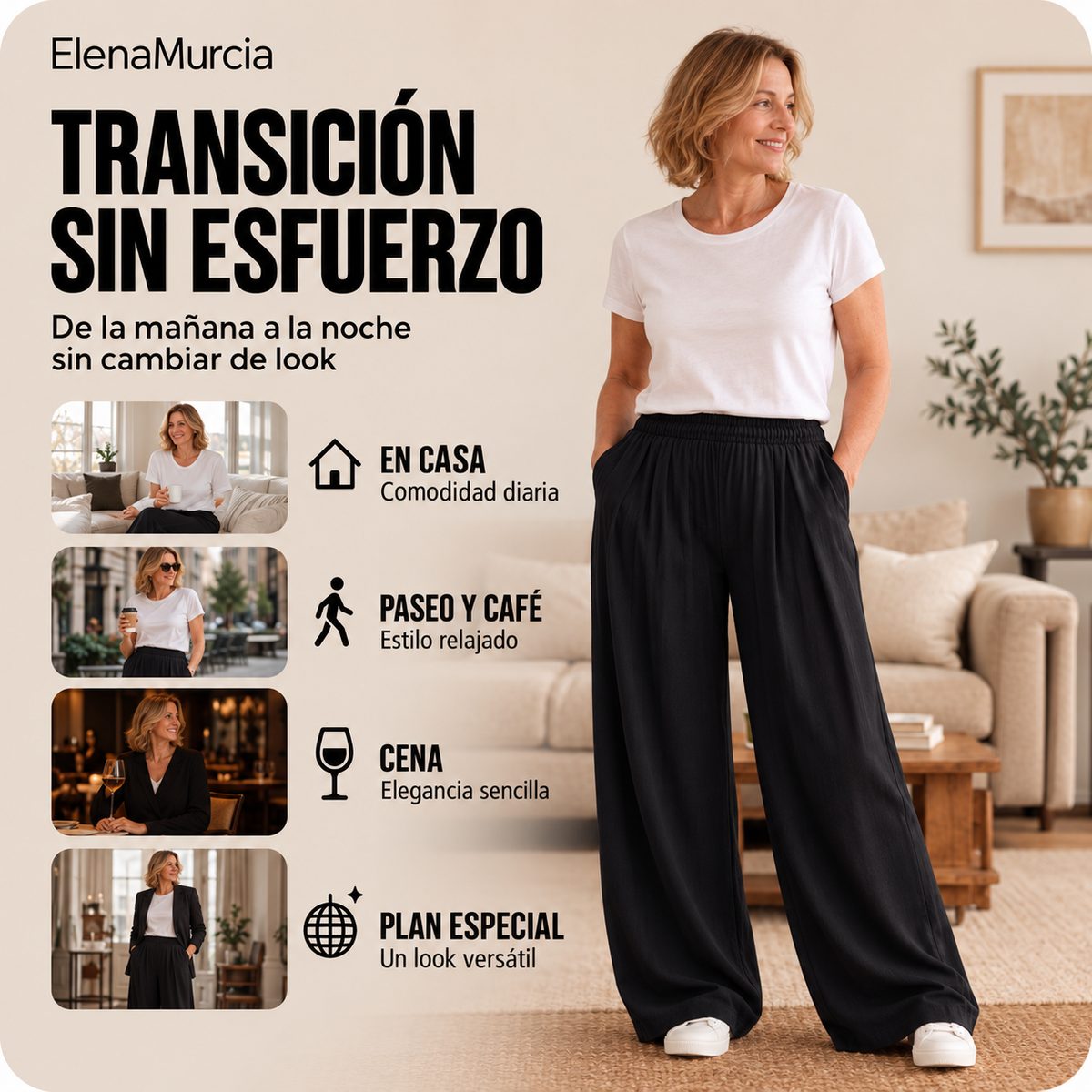 Pantalones de chándal informales de corte ancho y con pliegues para mujer