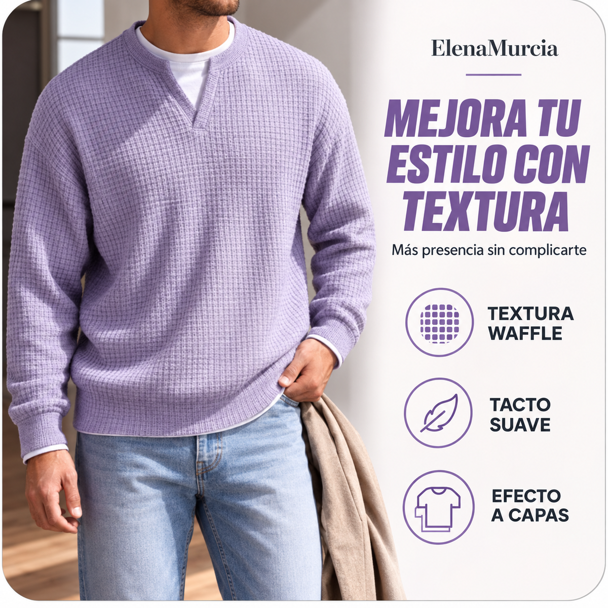 🔥Imprescindible🔥👕 Jersey de hombre con tejido de rombos en relieve