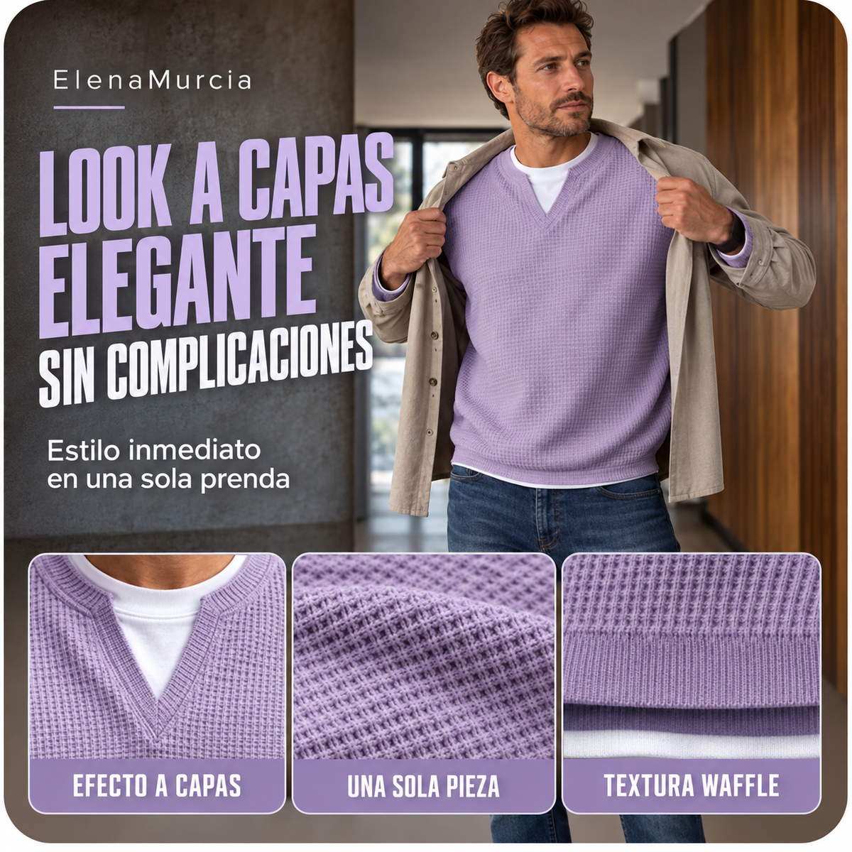 🔥Imprescindible🔥👕 Jersey de hombre con tejido de rombos en relieve