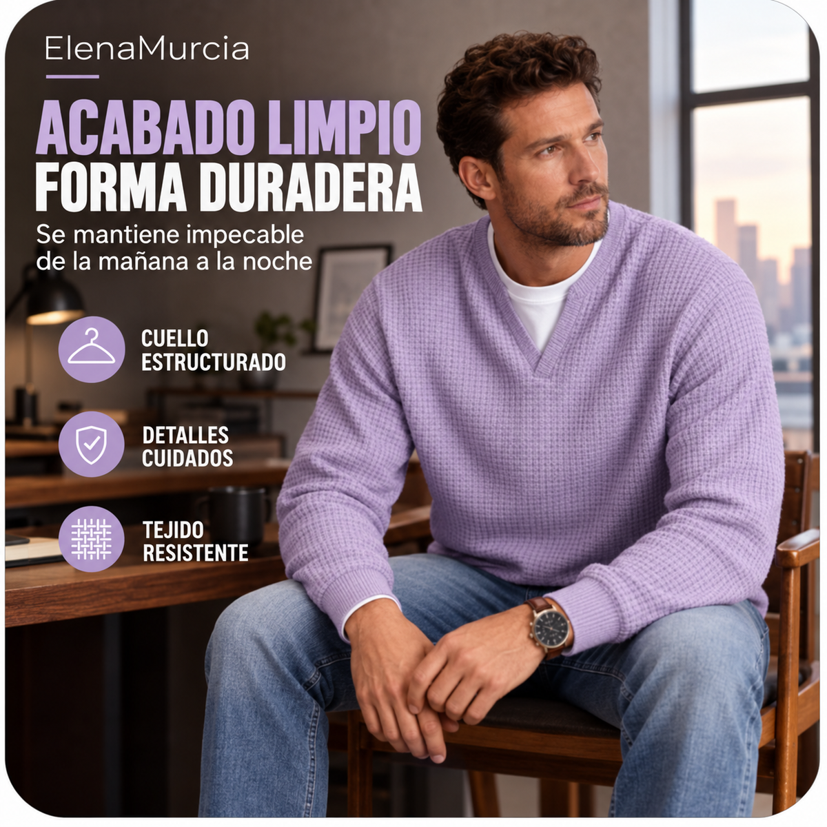 🔥Imprescindible🔥👕 Jersey de hombre con tejido de rombos en relieve