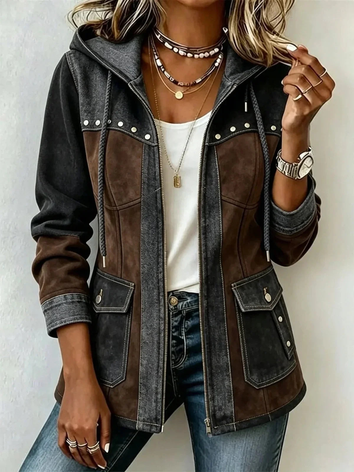 ELENAMURCIA | Chaqueta Véronique con Capucha y Contraste de Texturas