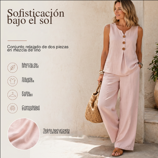 Conjunto de blusa sin mangas abotonada y pantalones holgados