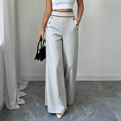 Pantalones de mujer de talle alto y pierna ancha con ribete en contraste