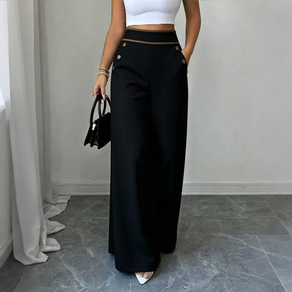 Pantalones de mujer de talle alto y pierna ancha con ribete en contraste