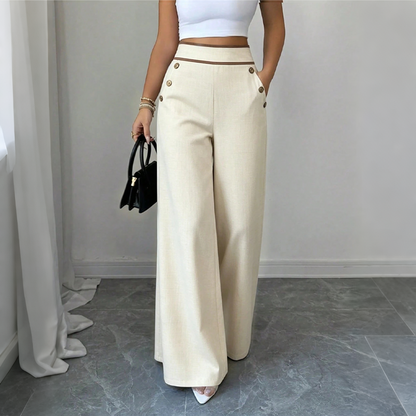 Pantalones de mujer de talle alto y pierna ancha con ribete en contraste