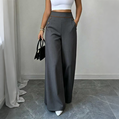 Pantalones de mujer de talle alto y pierna ancha con ribete en contraste