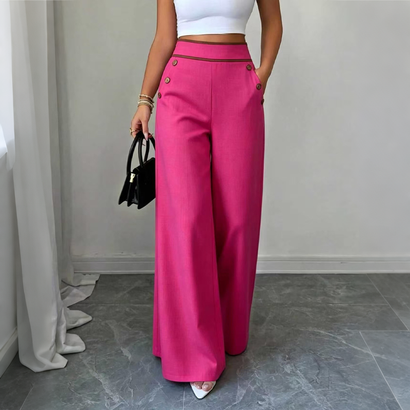 Pantalones de mujer de talle alto y pierna ancha con ribete en contraste
