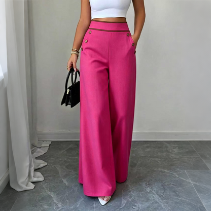 Pantalones de mujer de talle alto y pierna ancha con ribete en contraste