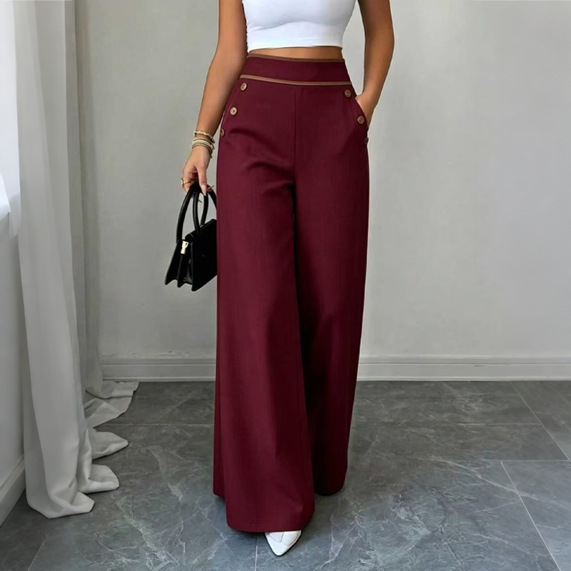 Pantalones de mujer de talle alto y pierna ancha con ribete en contraste