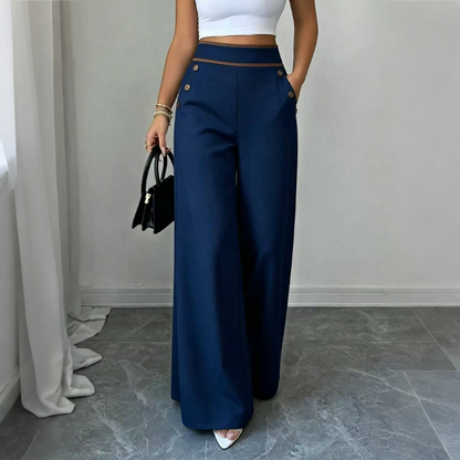 Pantalones de mujer de talle alto y pierna ancha con ribete en contraste