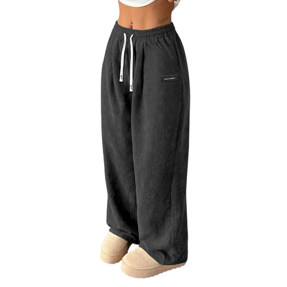 Pantalones de pana para mujer, de corte ancho y con cordón